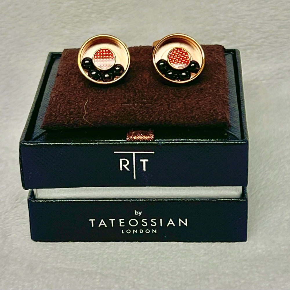 Tateossian Rose Gold Cufflinks with Black Bead Accents